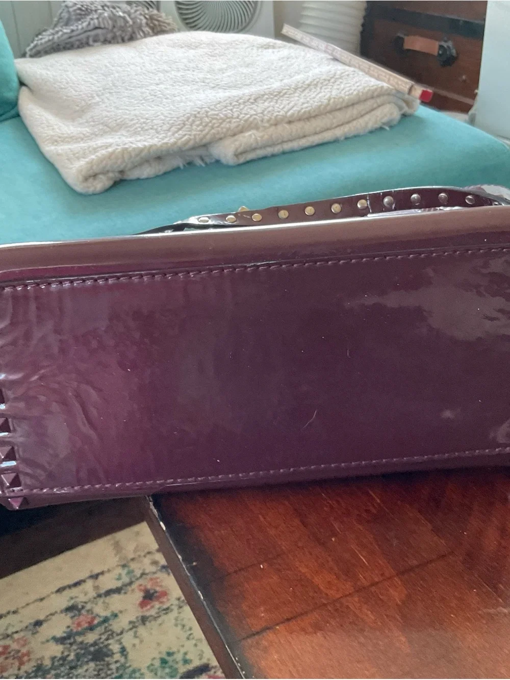 Valentino Garavani Wine Patent Leather RockStud Tote